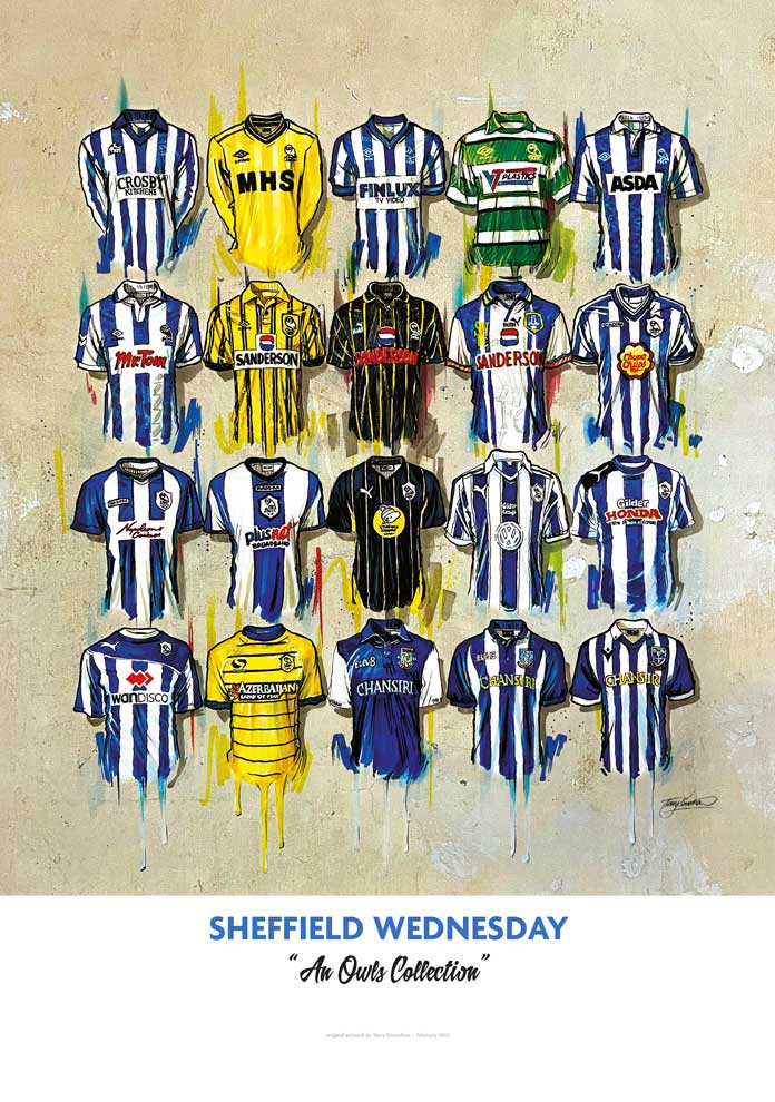 Sheffield Wednesday FC Shirts - A2 Signed Limited Edition Prints - Terry Kneeshaw Art