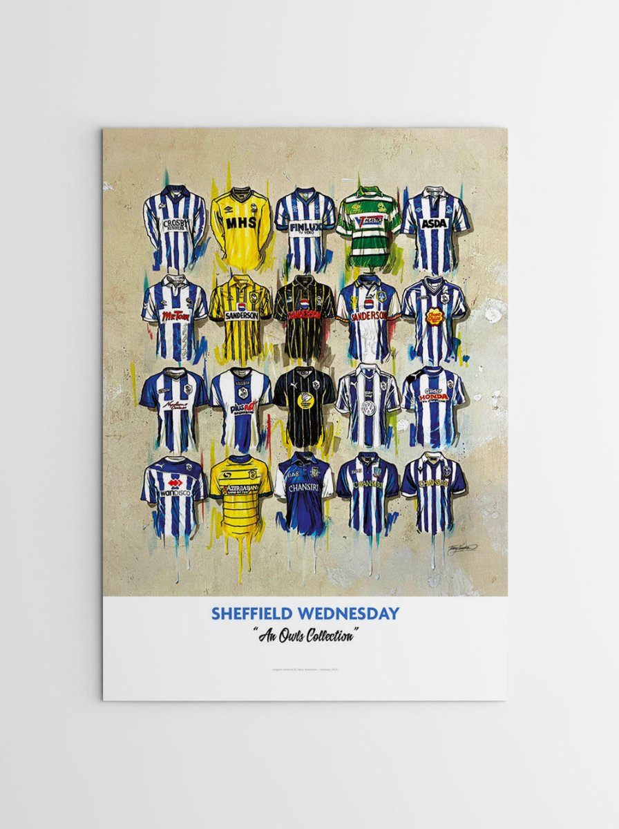 Sheffield Wednesday FC Shirts - A2 Signed Limited Edition Prints - Terry Kneeshaw Art