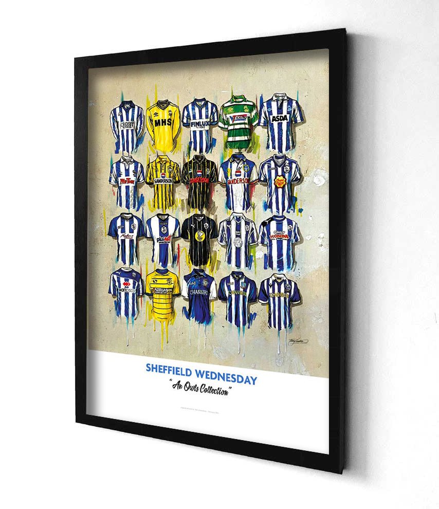 Sheffield Wednesday FC Shirts - A2 Signed Limited Edition Prints - Terry Kneeshaw Art