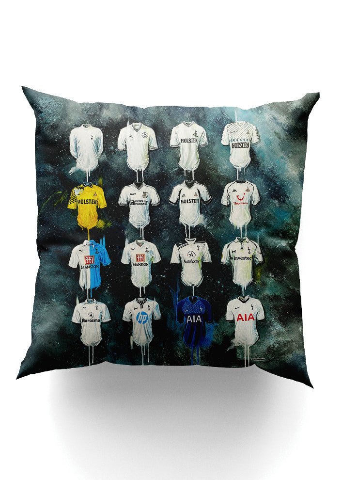 Spurs Shirts - A Lilywhites Collection Cushion - Terry Kneeshaw Art