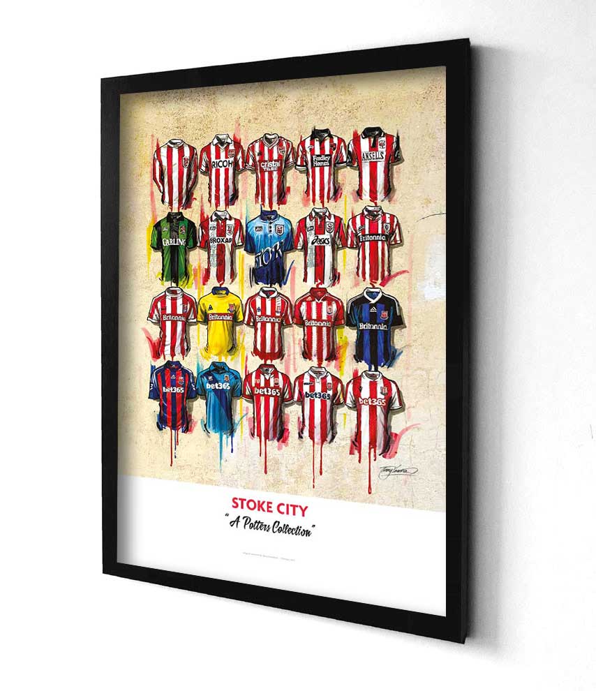 Stoke City FC Shirts - A2 Signed Limited Edition Prints - Terry Kneeshaw Art