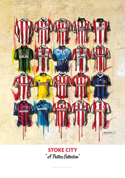 Stoke City FC Shirts - A2 Signed Limited Edition Prints - Terry Kneeshaw Art