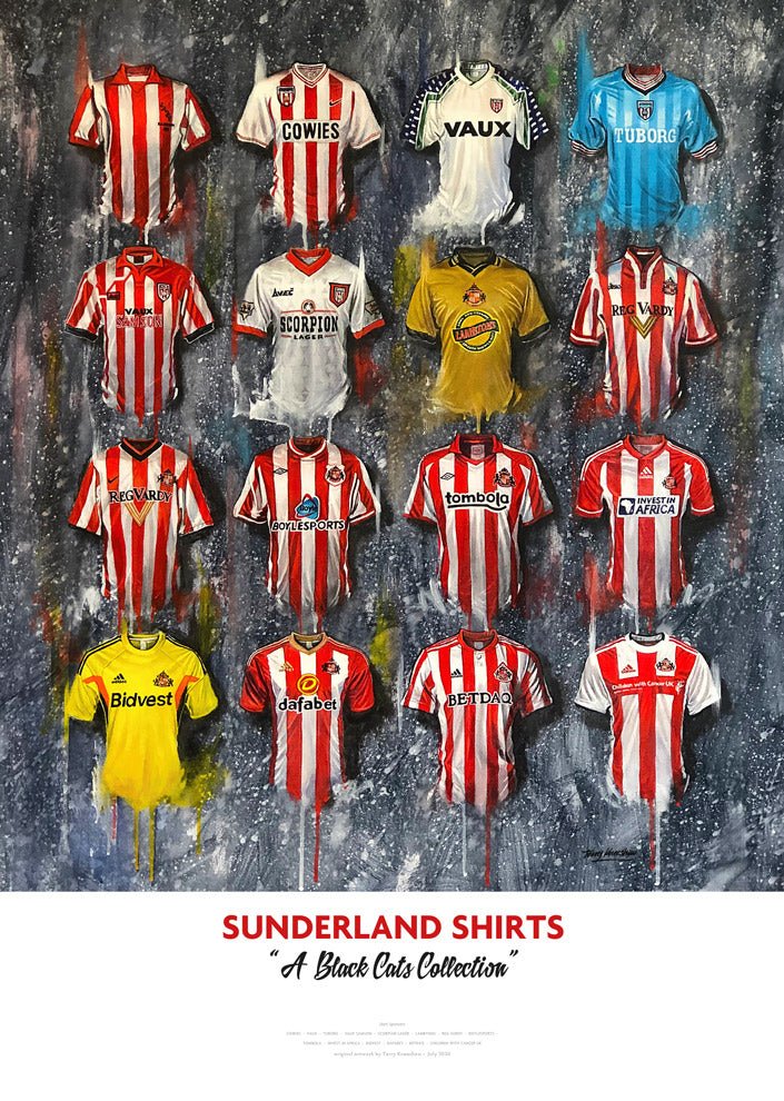 Sunderland FC Shirts - A2 Signed Limited Edition Prints - Terry Kneeshaw Art