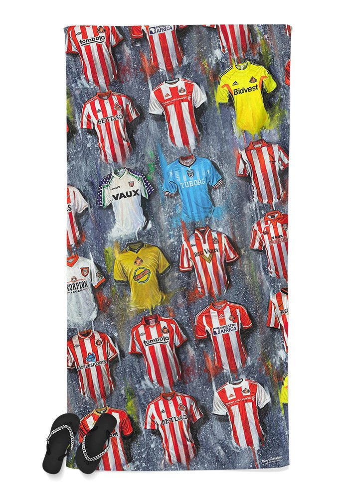 Sunderland Shirts - A Black Cat's Collection Beach Towel - Terry Kneeshaw Art