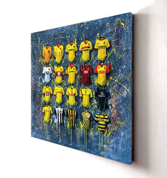 Watford FC Shirts 20x20 Canvas - Terry Kneeshaw Art