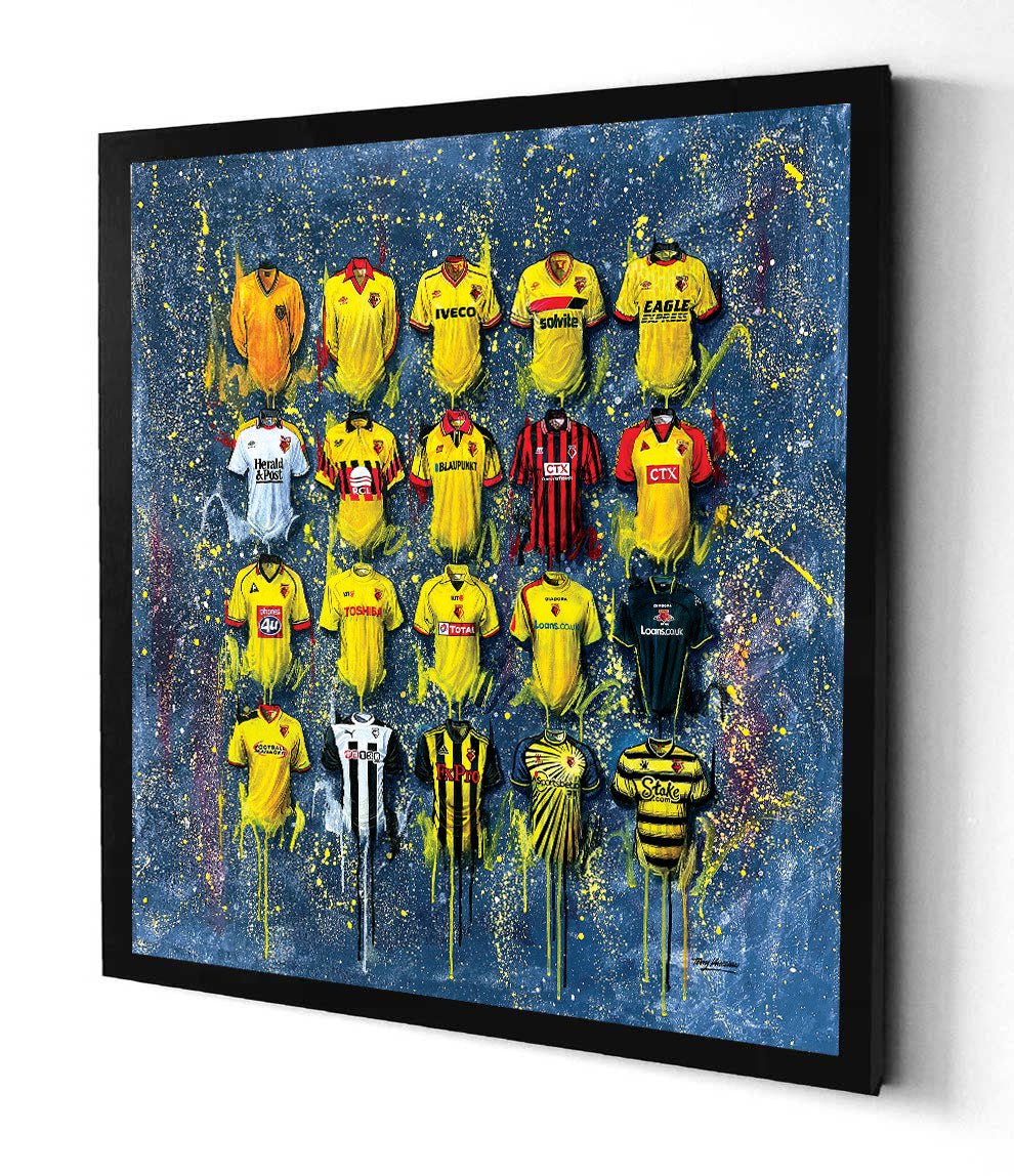 Watford FC Shirts 40x40 Canvas - Terry Kneeshaw Art