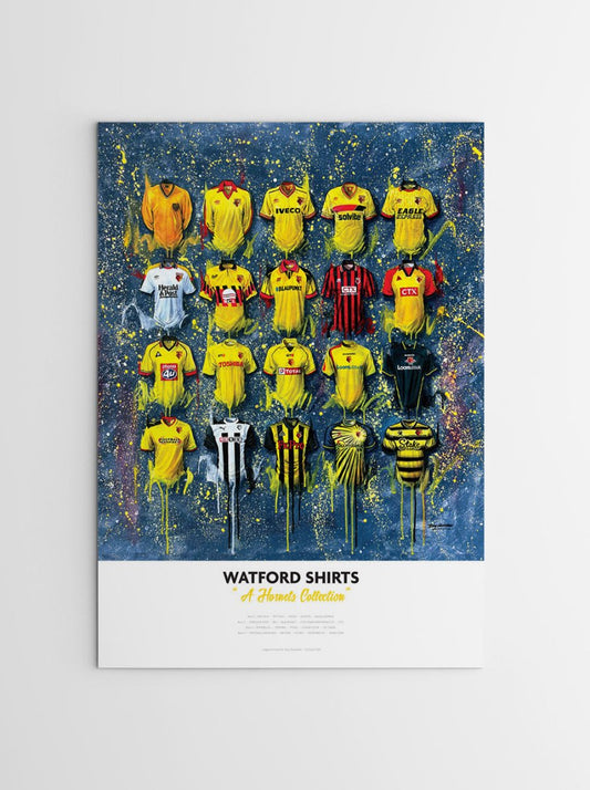 Watford FC Shirts - A2 Signed Limited Edition Personalised Prints - Terry Kneeshaw Art