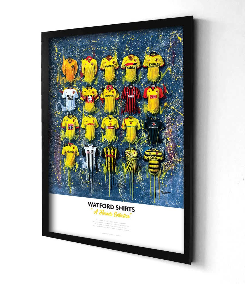 Watford FC Shirts - A2 Signed Limited Edition Prints - Terry Kneeshaw Art