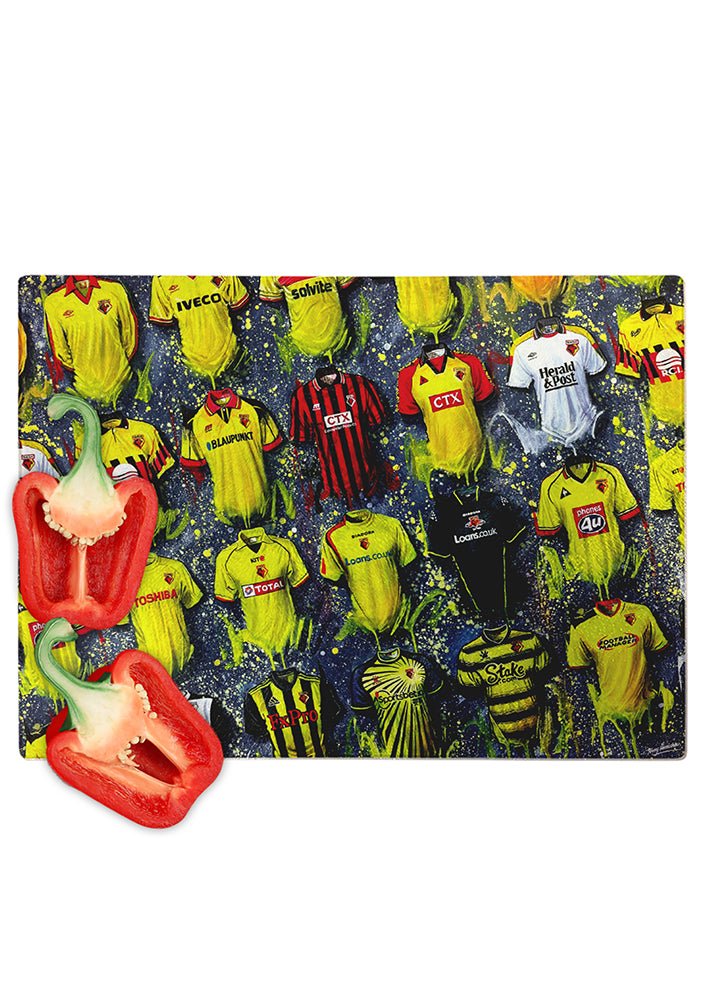 Watford Shirts - A Hornet's Collection Chopping Board - Terry Kneeshaw Art