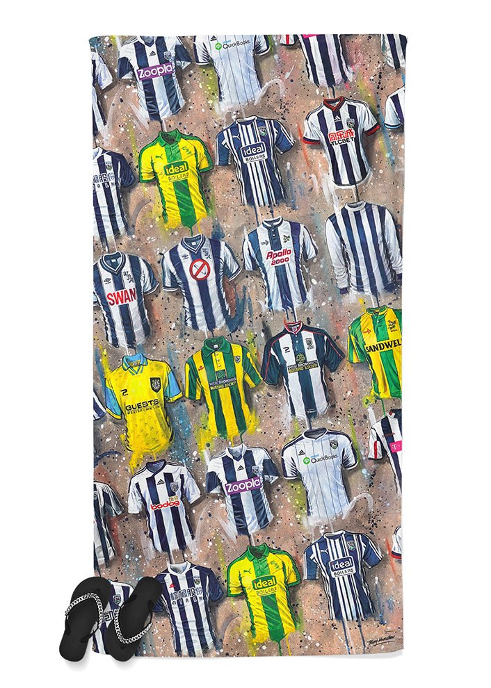 West Brom Shirts - A Baggies Collection Beach Towel - Terry Kneeshaw Art