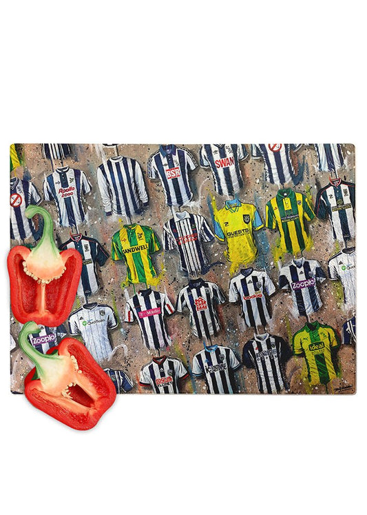 West Brom Shirts - A Baggies Collection Chopping Board - Terry Kneeshaw Art