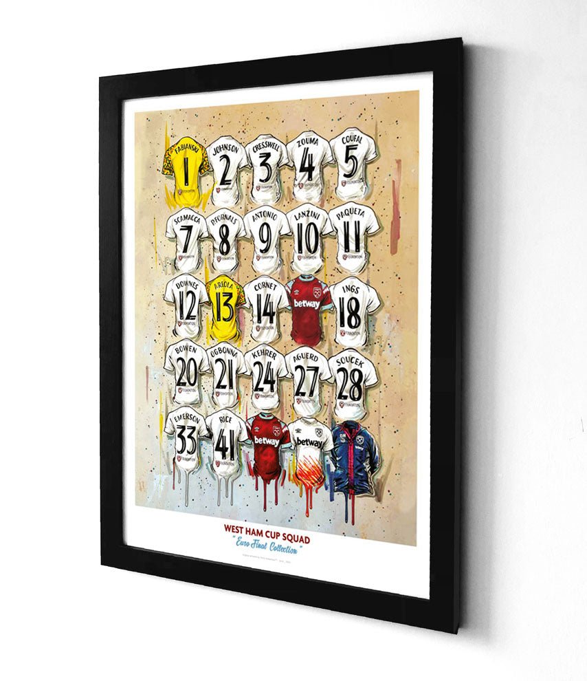 West Ham European Champions Squad Shirts A3 Framed Print - Terry Kneeshaw Art