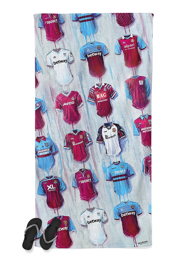 West Ham Shirts - A Hammer's Collection Beach Towel - Terry Kneeshaw Art