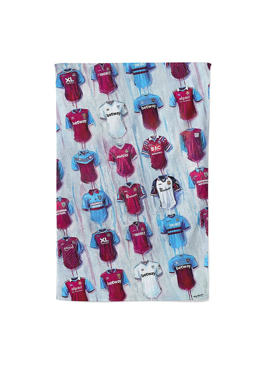 West Ham Shirts - A Hammers Collection Tea Towel - Terry Kneeshaw Art