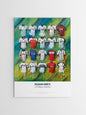 This Fulham team shirts personalized A2 limited edition print by Terry Kneeshaw features 16 iconic jerseys from the club's history. The artwork showcases the different designs and colors of the team's jerseys, from classic to modern. This print is perfect for any Fulham fan who wants to celebrate the club's rich history and display their love for the team. The print is limited edition and comes in A2 size, making it an excellent addition to any football memorabilia collection.