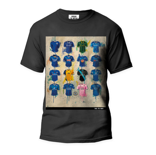 Indulge your love for Leicester City with these Terry Kneeshaw-designed T-shirts featuring unique artwork for the team. Each one is individually numbered and comes in sizes XXS to XXXL with a choice of black or white T-shirt. Wear your passion with pride and support the team in style. Get your hands on one of these one-off T-shirts before they're all gone!