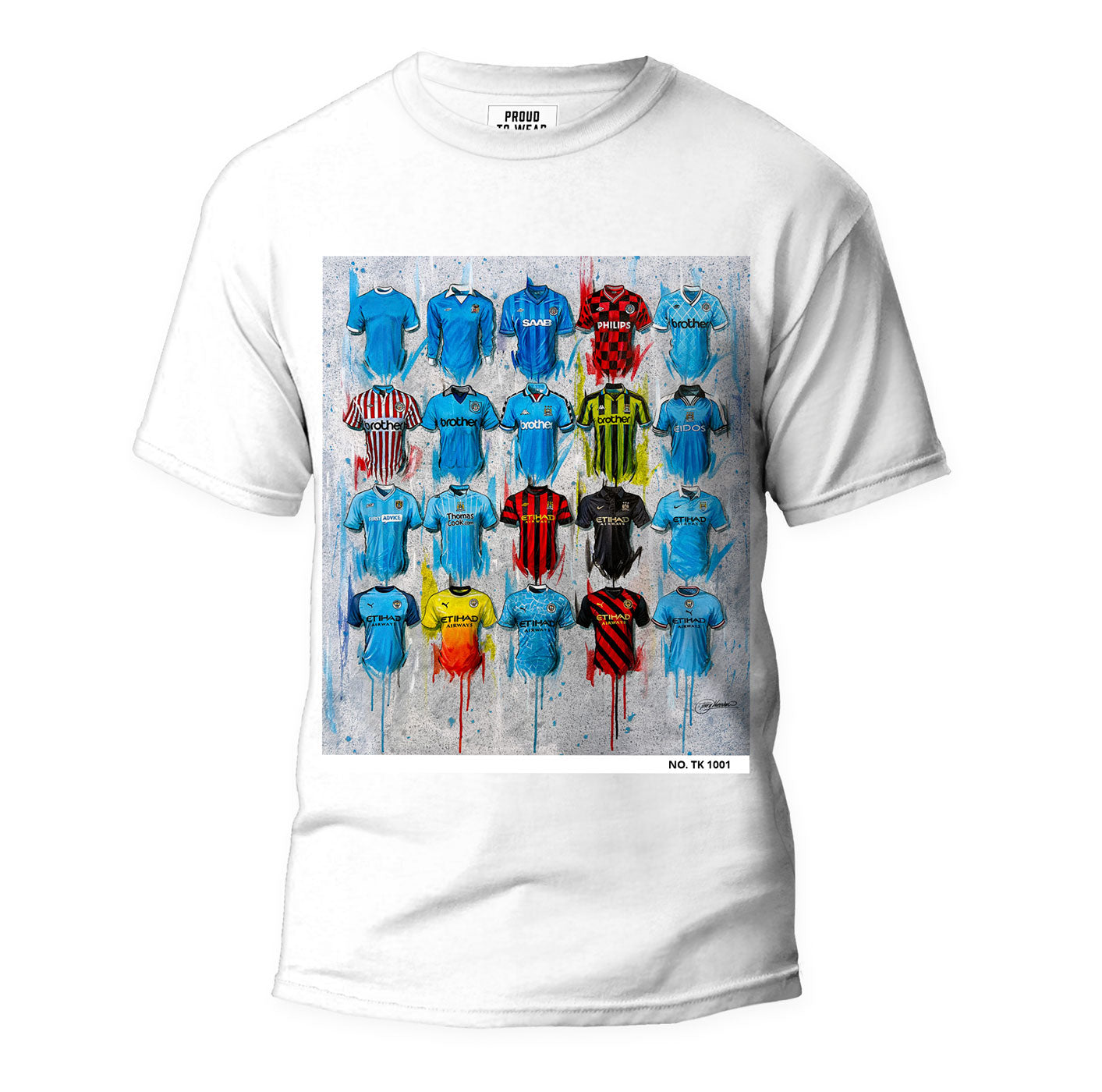 These Man City 2022 T Shirts by Terry Kneeshaw feature his unique artwork for the team and are individually numbered, available in sizes xxs - xxxl, and come in black or white. The T Shirts are perfect for any fan of the club and make a stylish addition to any wardrobe. Show your support for the team with these one-off designs that celebrate Man City's latest successes on the pitch.