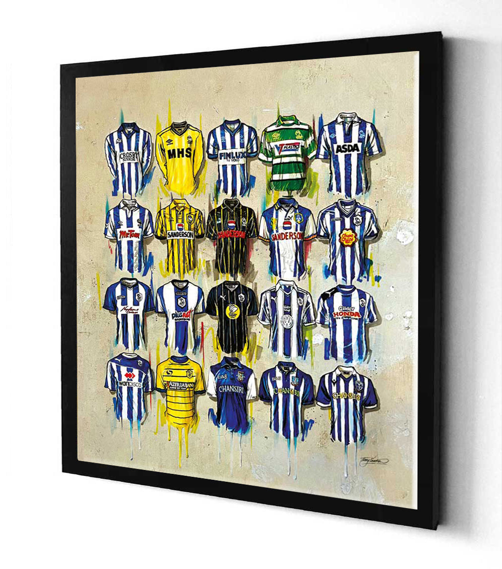 Terry Kneeshaw's Sheffield Wednesday canvases depict artwork for the team, available in 20x20, framed or unframed black floating frames. The artwork captures the essence of the team's history, with stunning colors and intricate details. From classic moments to modern-day heroes, these canvases showcase the passion and spirit of Sheffield Wednesday. The perfect addition to any fan's collection, these canvases are a must-have for anyone who loves the team.